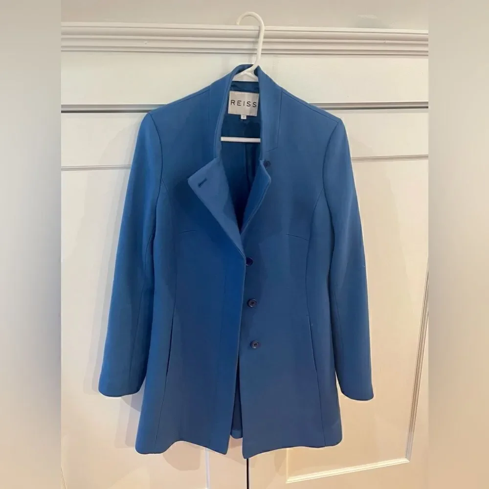 Reiss Wool Blend Pea Coat Royal Blue Size Small